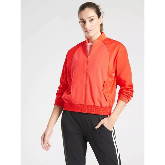 Athleta Women's Orange Zion Microfleece Full Zip Bomber Jacket Size Small - Picture 1 of 9